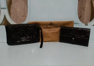 Patricia Nash Black Tooled Wallet and Wristlet